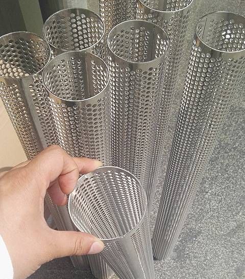 Perforated metal sheet facade on building exterior